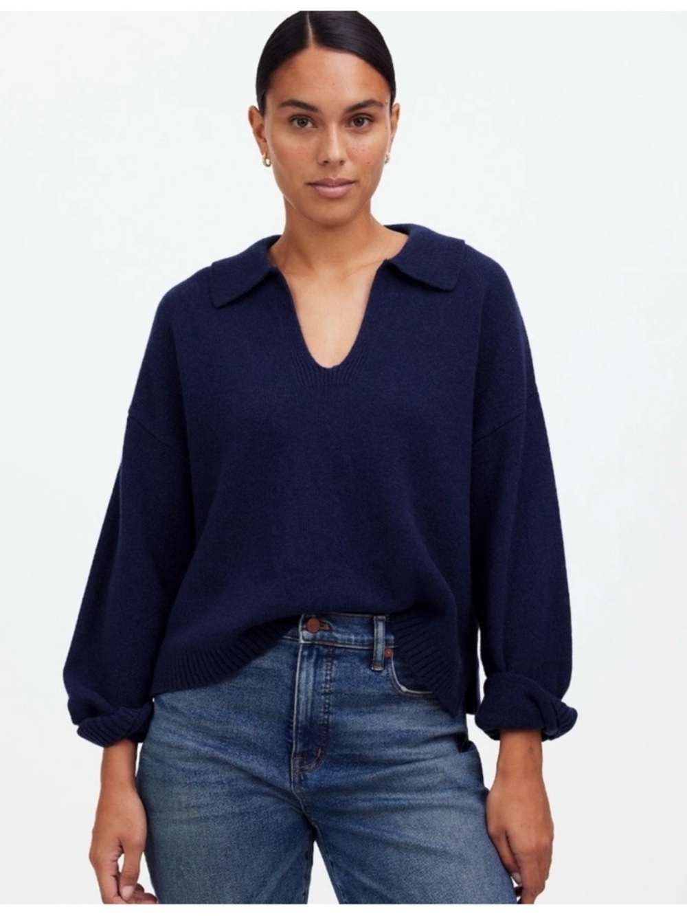 Madewell Deep Navy Collared V-Neck Sweater